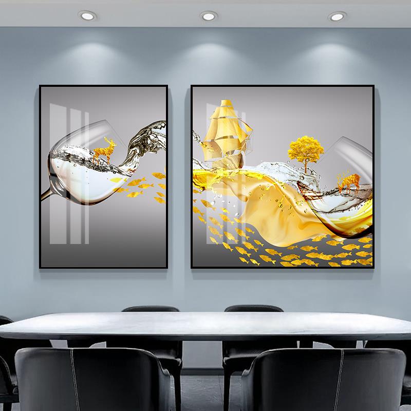 饭厅装饰画 画北欧轻奢饭厅餐桌墙面抽象酒杯挂画 画墙画 画晶瓷图片