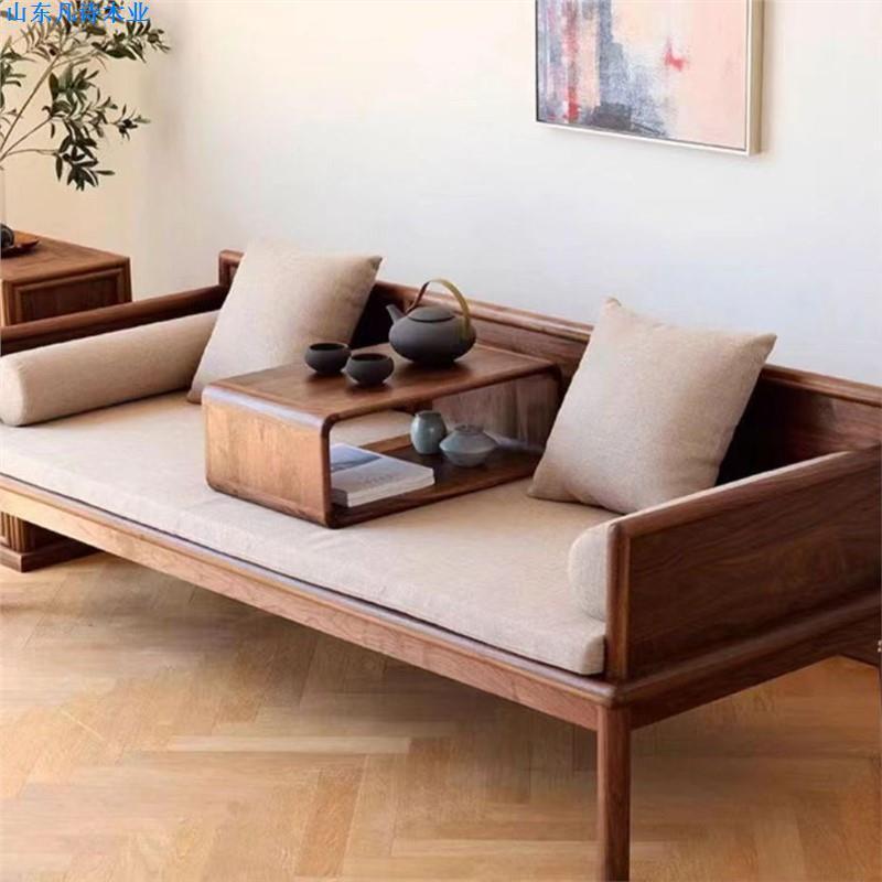 新中式实木两用罗汉床小户型推拉日式樱桃木黑胡桃木客厅沙发床