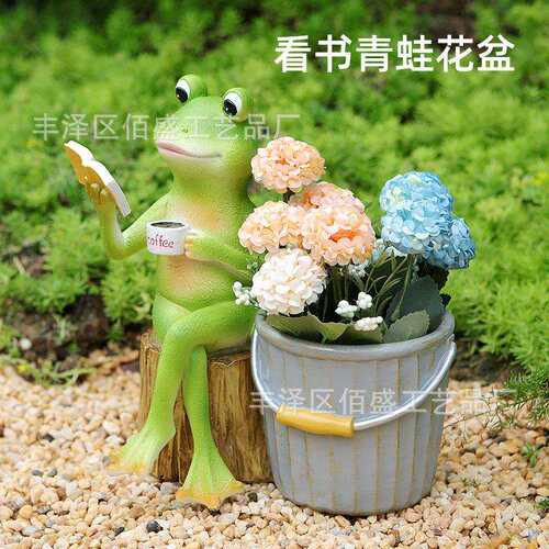 跨境树脂工艺品青蛙花盆园艺摆件创意多肉盆栽动物花缸花器装饰品