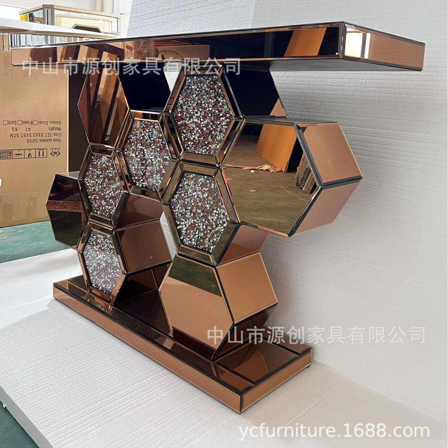 现代简约镜面家具玄关桌玄关台欧式条案隔断景台镜面外贸供货六边