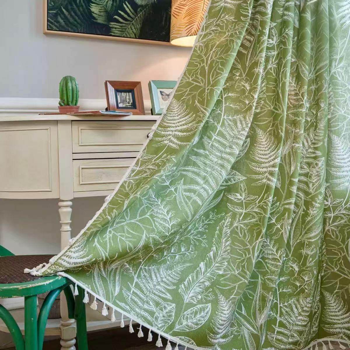 窗帘2025新款波西米亚成品帘绿色枫叶半遮光厨房帘飘窗隔断帘现货,居家布艺,成品窗帘,淘宝优惠券,粉丝福利购,淘宝优惠卷