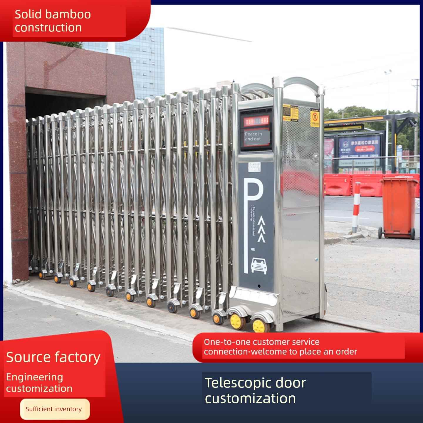 不锈钢伸缩门电动大门铝合金门工厂小区商场推拉门学校自动封板门