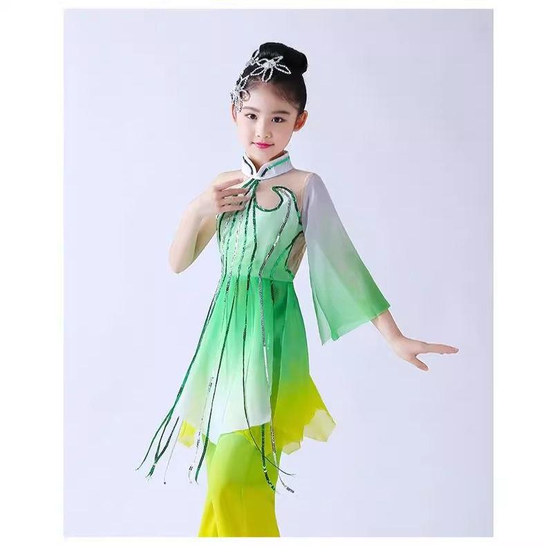2025新款儿童古典舞伞舞舞蹈演出民族舞茉莉花女童表演飘逸雪纺女