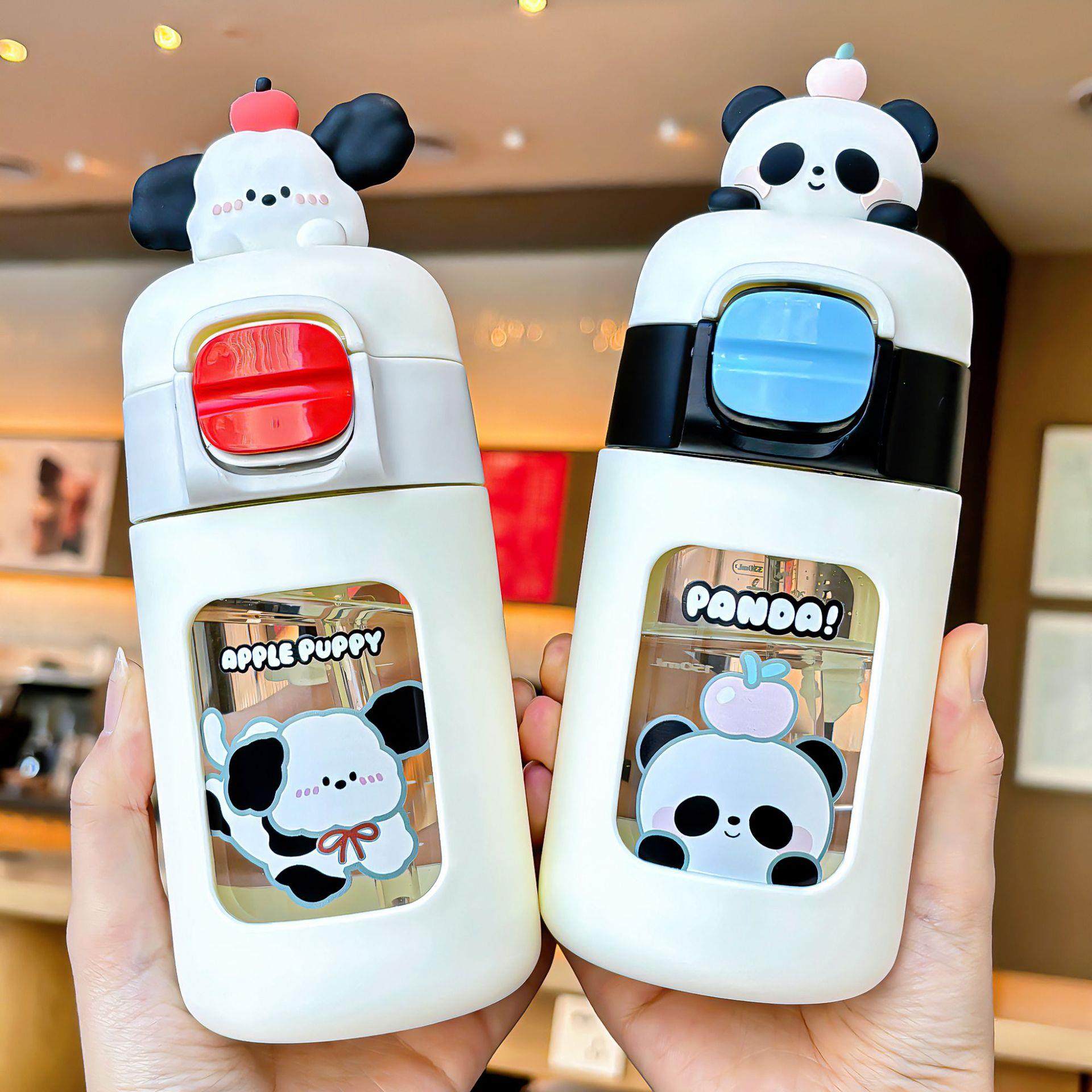 卡通动物塑玻杯防摔杯套锁扣设计水饮水杯硅胶吸嘴独立公仔饮水杯,餐饮具,玻璃杯,淘宝优惠券,粉丝福利购,淘宝优惠卷