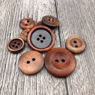 厂家直供天然木头纽倒边子边水洗扣纽TUF细扣儿童扣手工画辅料扣