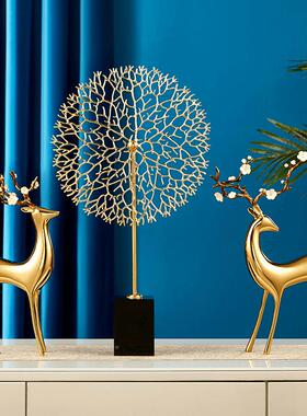 BJ0302创意纯铜鹿电视柜轻奢摆件 家居客厅装饰品铜对鹿礼品