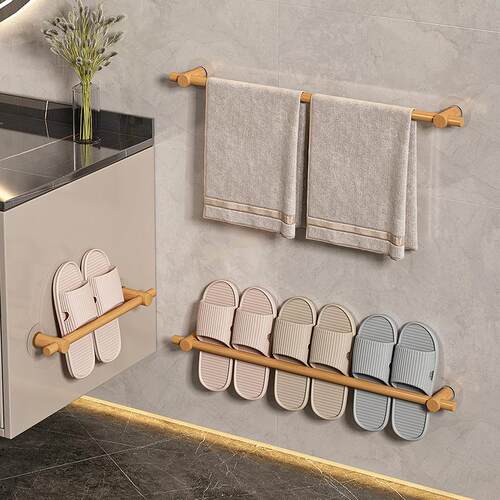 Wall-mounted bathroom slipper rack, no-drilling required, fo