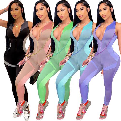 Women's tight fitting vest, pleated pants, yoga jumpsuit
