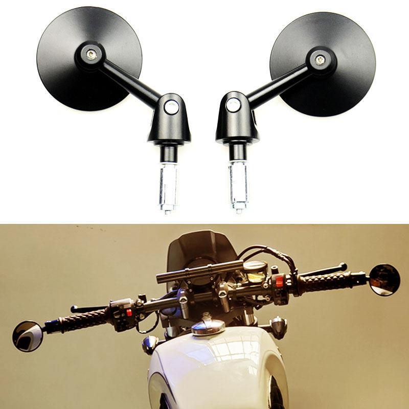 机车后照镜覆古机车改装车把镜广角折叠小圆镜倒车反光镜手把镜