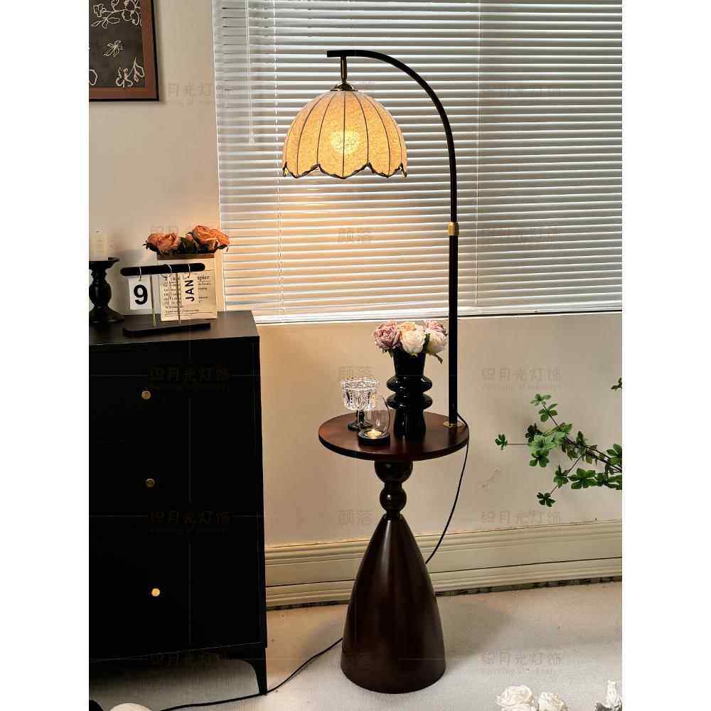 中古风落地灯客厅沙发旁边几氛围灯美式复古风卧室床头柜置物台灯