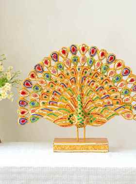 泰国孔雀开屏玄关摆件轻奢客厅电视柜创意家居新房装饰工艺品礼品