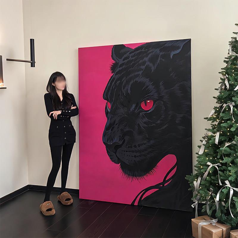 F粉红黑豹装饰画2026新款高级感客厅沙发背景墙壁画玄关落地画挂