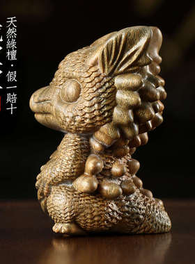 天然绿檀木雕龙宝宝龙年摆件吉祥物生肖龙文玩手把件桌面装饰摆件