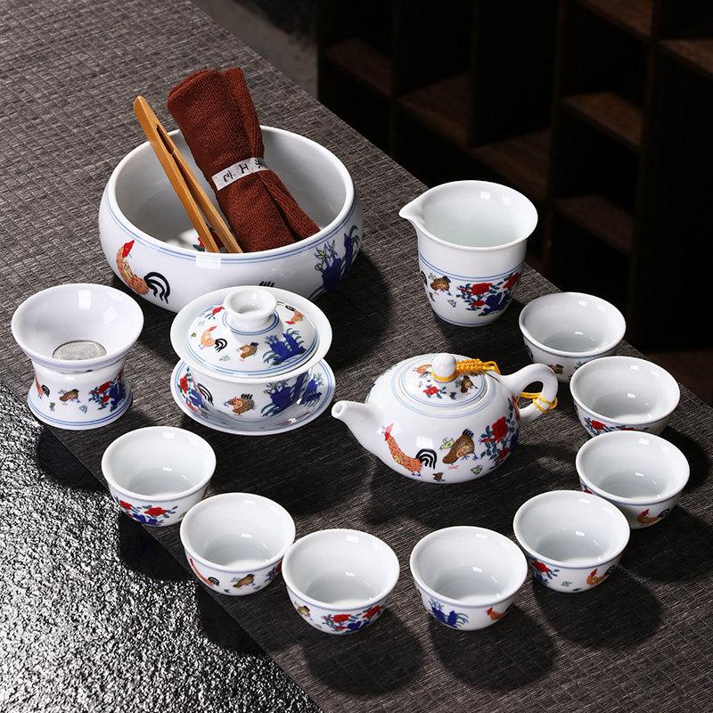 斗彩鸡缸杯功夫茶具整套大明成化陶瓷主人杯中式家用简约茶壶盖碗