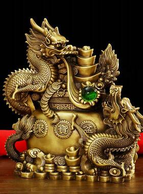 直销新款纯铜龙摆件 聚宝盆龙聚财 双龙戏珠聚宝盆十二生肖龙家居