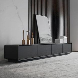 现代简约黑色电视柜客厅新款 大小户型轻奢高级靠墙地柜 极简落地式