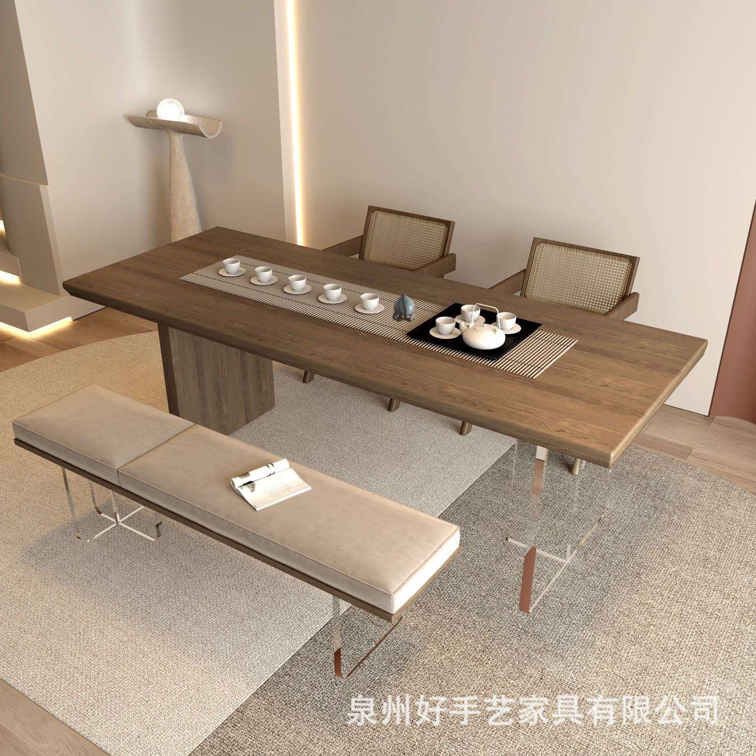亚克板力办悬浮茶桌现KFV代简约室原木大桌洽谈桌实木公泡茶桌椅