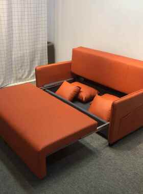 北欧简约小户型休闲皮沙发ins风储物直排两用可折叠橙色沙发床