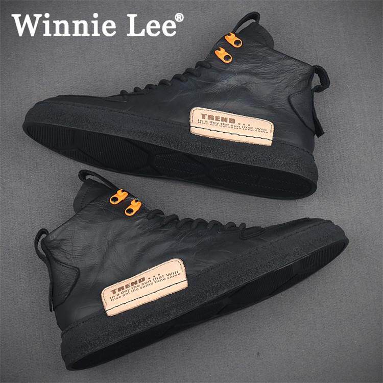 Winnie Lee马丁靴男款2025新款潮流英伦纯皮短靴秋季板鞋高帮男鞋
