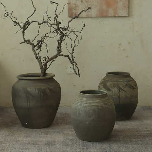 现货型风大土圆陶庭院陶罐陶肚花寂宿地大侘装饰花瓶粗器落摆件民