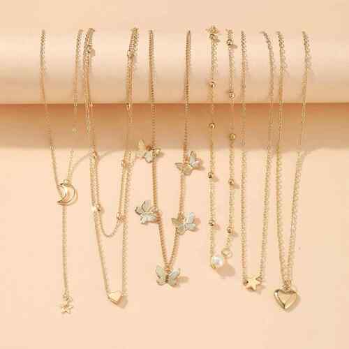 Rose Pendant Necklace women Set 5 pieces玫瑰花吊坠蛇印章项炼