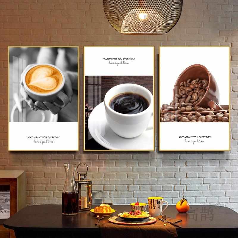 咖啡店装饰画北欧风咖啡厅厨房挂画卡布奇诺拉花奶茶店面包店壁画
