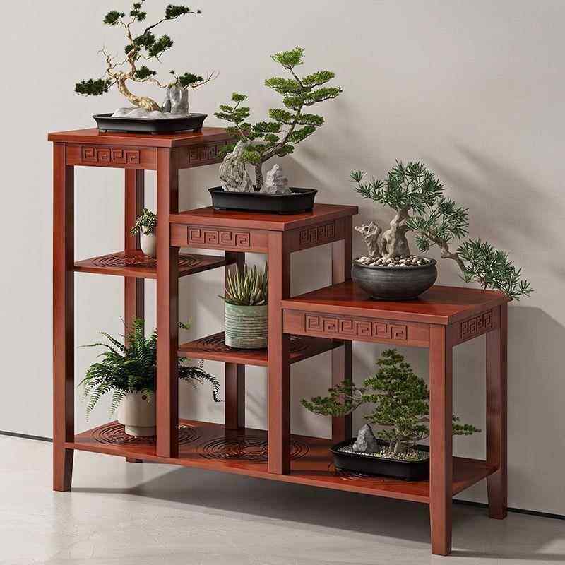 实木ULD花架阳台置物架多层家客用厅落式高低花盆地木质架阶梯式