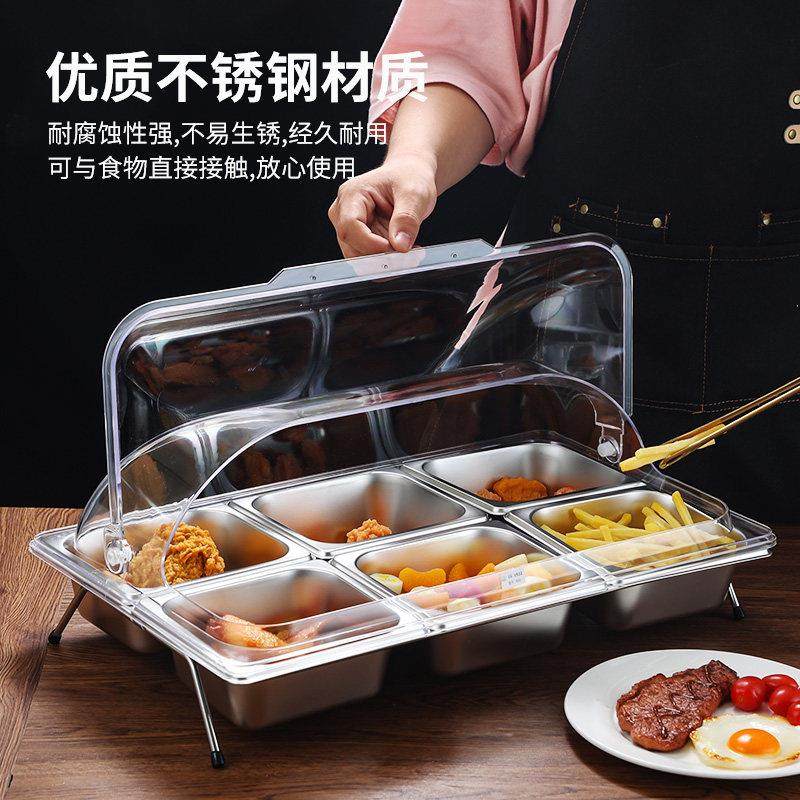商用多格冰粉配料调味盒透明翻盖不锈钢展示自助餐食物防尘保鲜罩,餐饮具,保鲜盖,淘宝优惠券,粉丝福利购,淘宝优惠卷