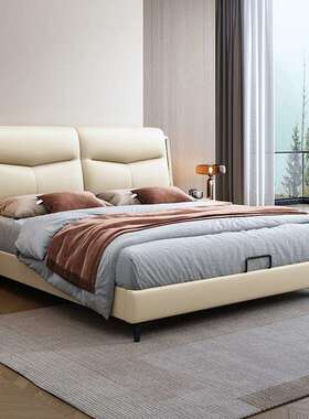 BA01#现代简约皮床双1.8米主卧人.床15米单人床智能感应带灯皮艺