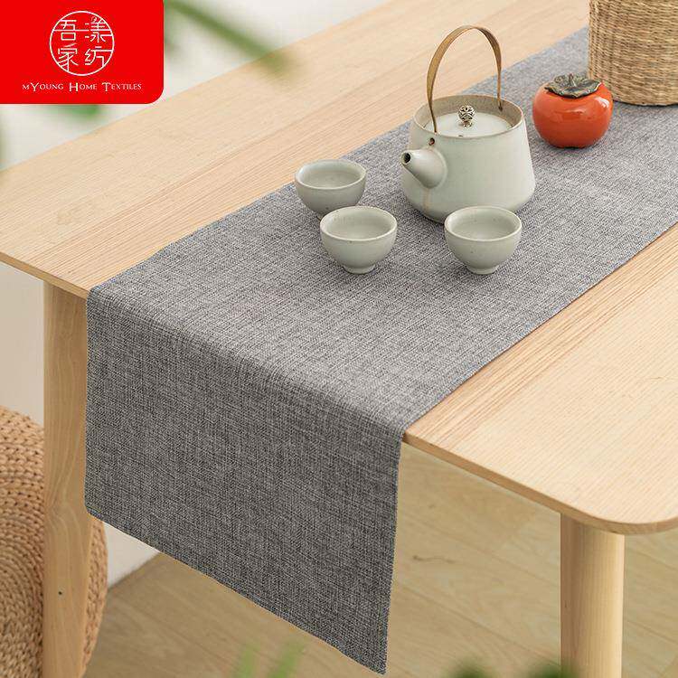 亚麻桌旗素色茶席床尾巾电视机冰箱盖布餐桌装饰布茶桌布尺寸可选