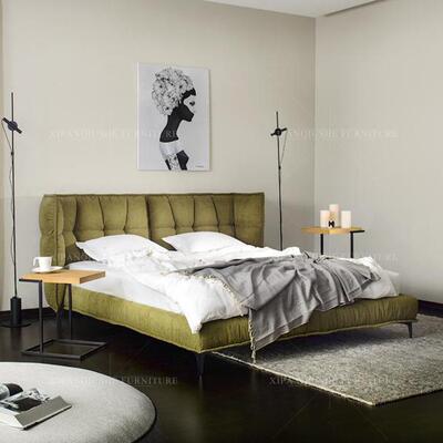 意大利布艺床现代简设计轻奢婚床意式麻极简主师卧1.8C909米棉大