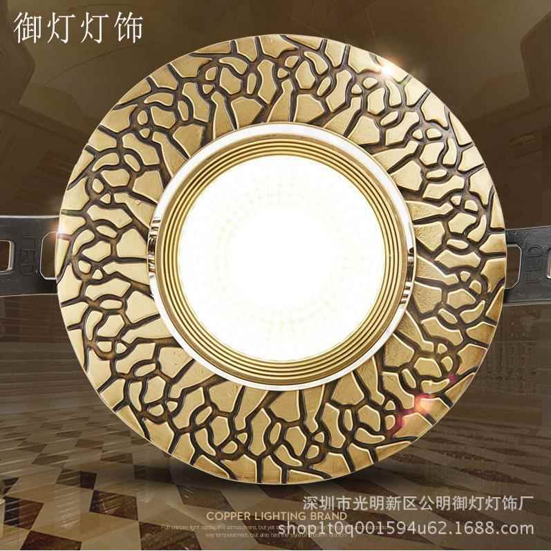 欧式全铜筒灯led天花灯嵌入式美式复古客厅餐厅卧室筒灯全铜射灯