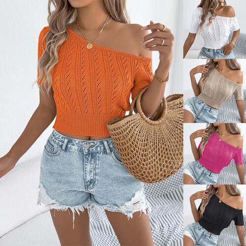Off shoulder hollowed out Fried Dough Twists short sleeved
