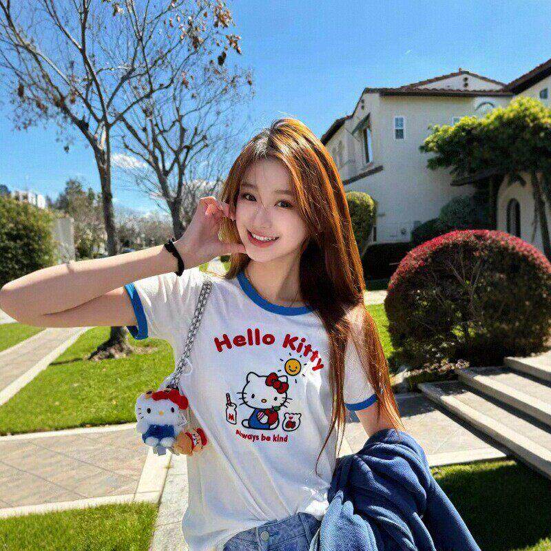 Rouje Dsyle hellokitty凯蒂猫印花短袖t恤女百搭设计感小众上衣