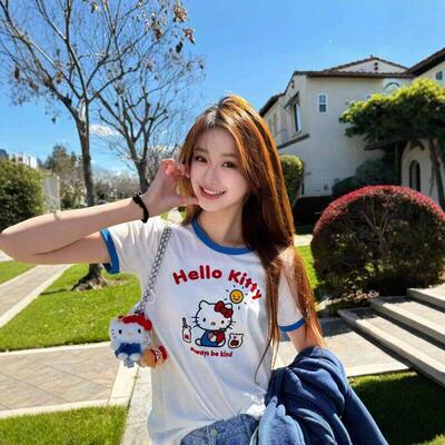Rouje Dsyle hellokitty凯蒂猫印花短袖t恤女百搭设计感小众上衣