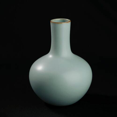新款汝窑瓷器覆小瓶件摆插景德镇古陶瓷中国客厅茶桌花天球瓶冰裂