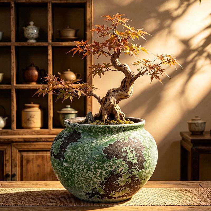 粗陶花瓶摆件景德镇陶罐陶瓷花盆美式高级复古禅意家用中古摆件盆