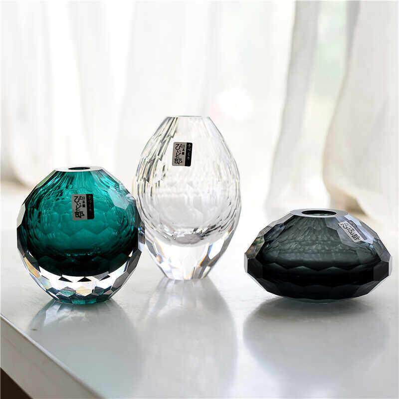 洛世奇手工磨刻玻璃艺术花瓶轻奢家居装饰品摆件下号厚实水晶工艺