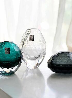 洛世奇手工磨刻玻璃艺术花瓶轻奢家居装饰品摆件下号厚实水晶工艺