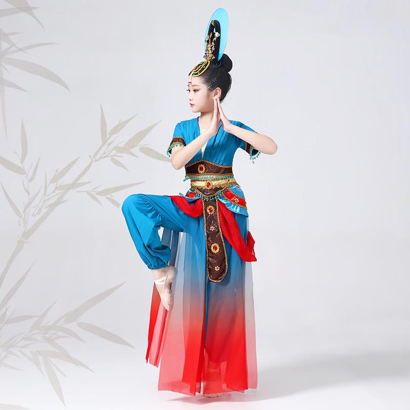 元旦儿童古典舞敦煌舞蹈服反弹琵琶女童飘逸民族中国风飞天演出服