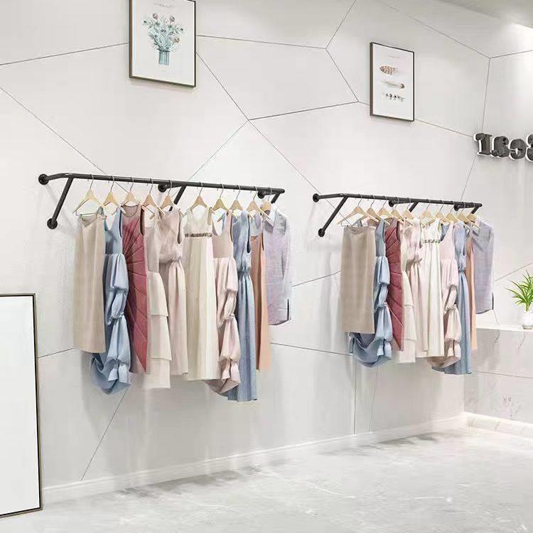 服装店女装店铁艺上墙横杆壁挂式简约网红展示架墙上服装架挂衣杆