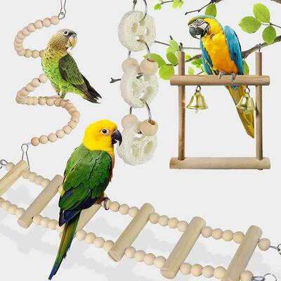 8PCS Set Combination Parrot Bird Toys Wood Articles Bite Pet