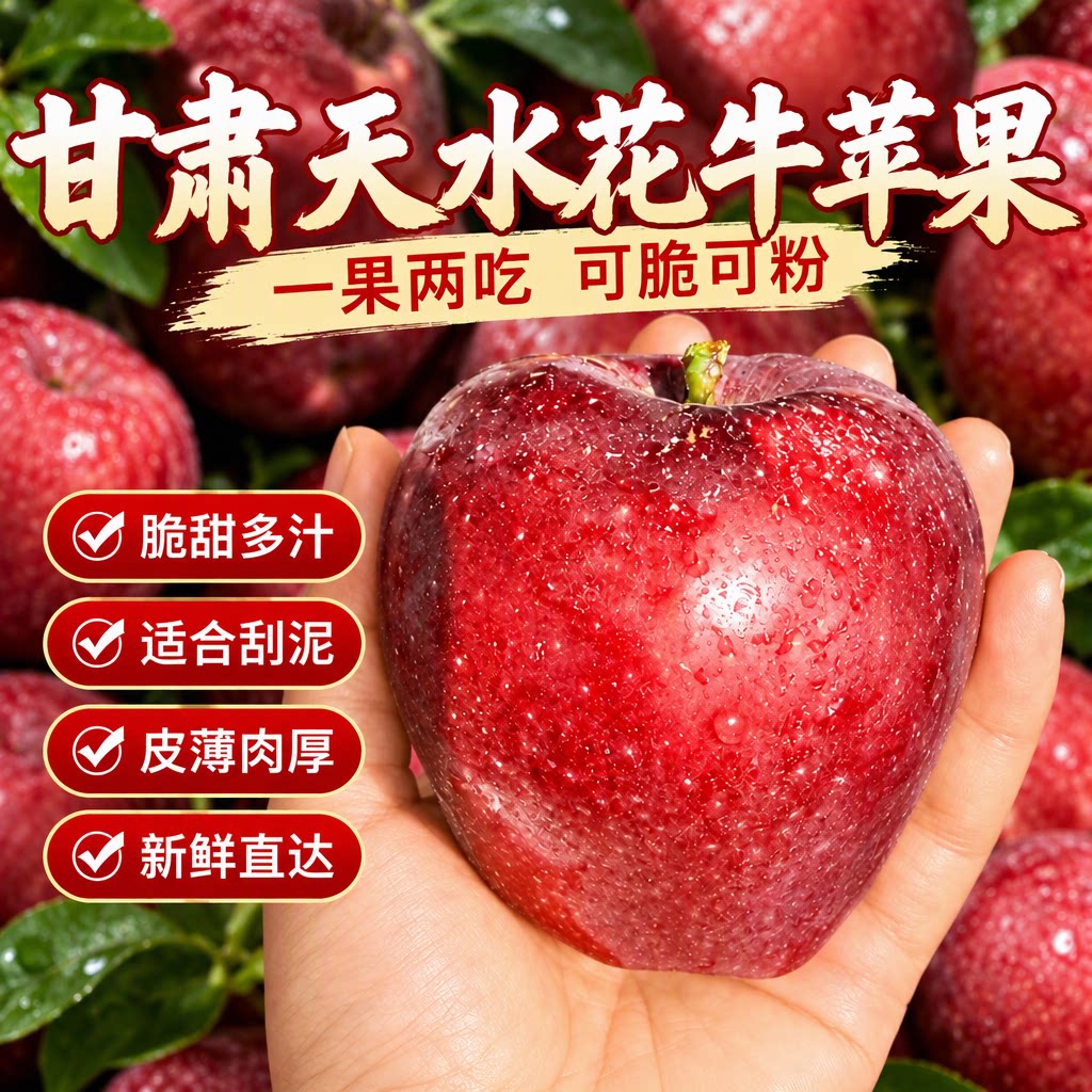 甘肃天水花牛苹果新鲜当季现摘粉糯香甜适合刮泥天然高原平安果