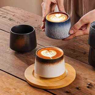 复古抹茶杯拉花拿铁咖啡杯日系陶瓷杯带托盘家用餐厅茶杯子釉下彩