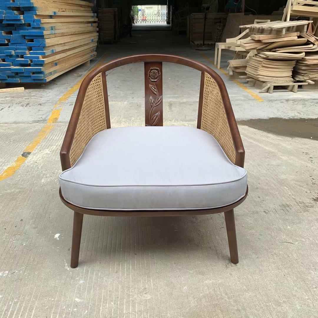 藤编茶馆家具精品藤艺家具藤木带扶手藤椅布艺餐椅休闲椅民宿家具