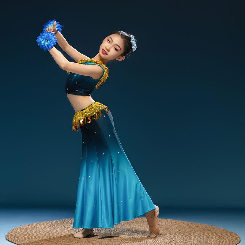 高档儿童演傣族舞蹈出服表演服装幼儿演出服孔童雀舞鱼尾裙少儿女
