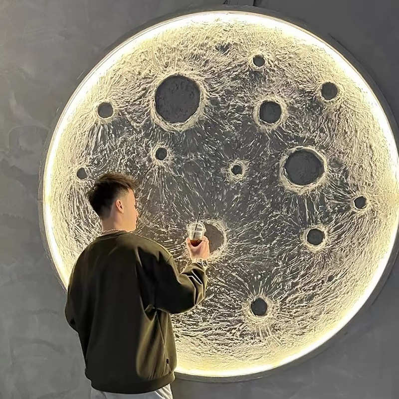 3D立体浮雕户外月球壁灯氛围装饰酒馆背景墙壁灯挂石膏月亮壁画灯