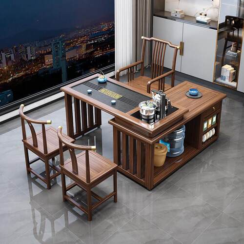 实木旋转茶桌椅组合可移动折叠多功能茶几客厅家用阳台小型泡茶台