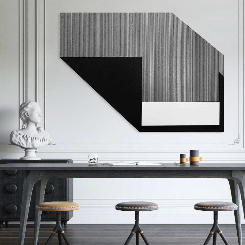 黑白撞色手绘肌理实物雕刻横装置画立体挂画样板间抽象艺术装饰画