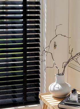 简约现代木百叶椴木防水防霉黑色木百叶成室品帘窗帘厨房浴室卧窗